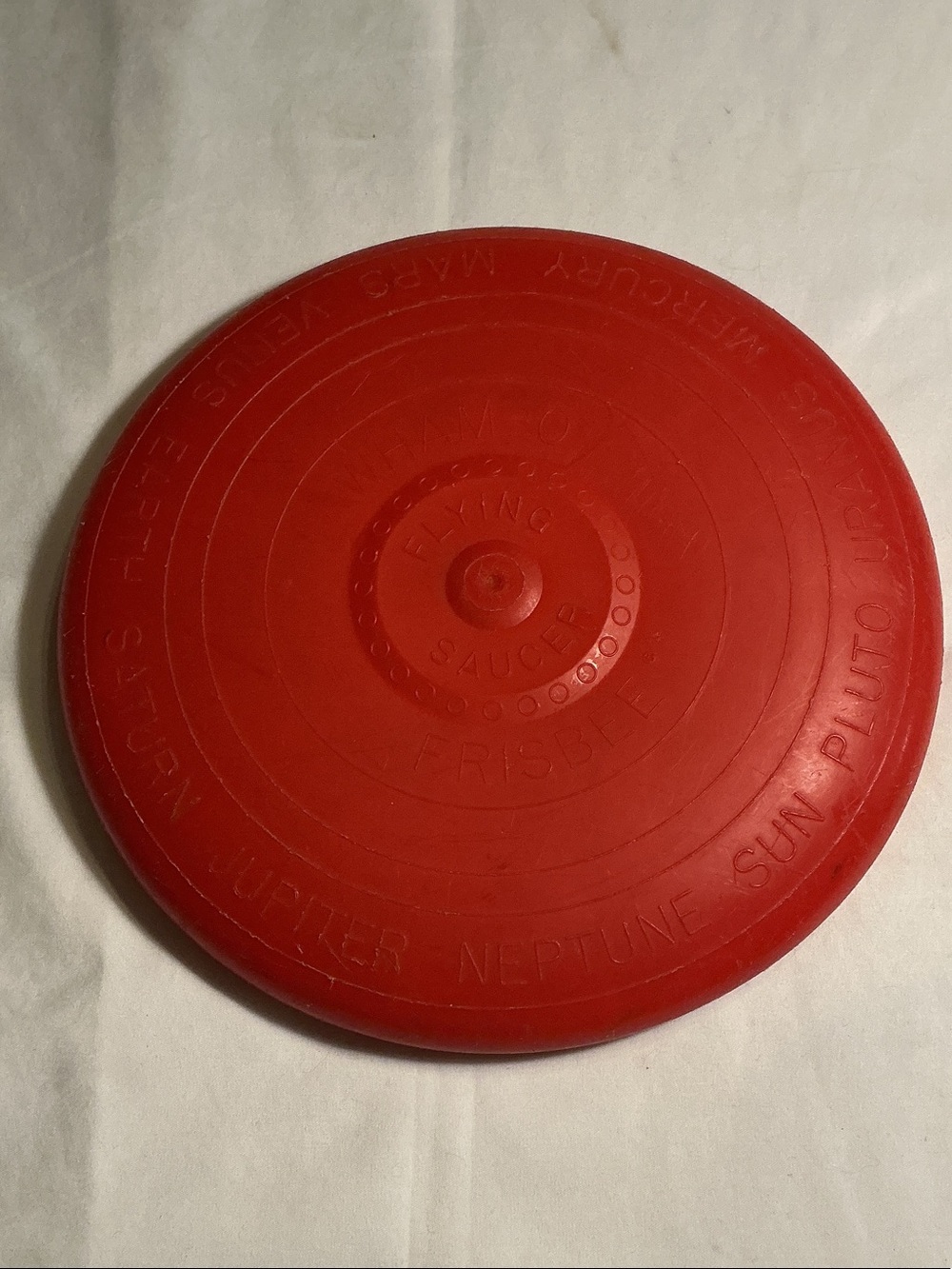 Antique 1960’s Wham-O Red Flying Saucer Frisbee Disc Toy with planet names